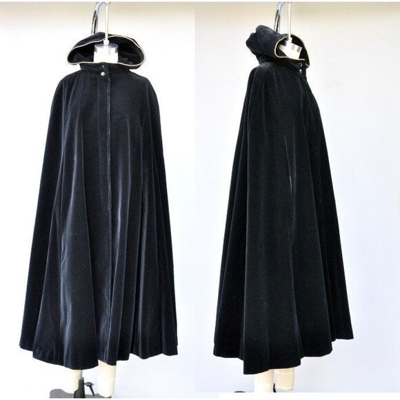 Hooded Black Velvet Cape Cloak Pixie Hood Velvet Hooded Medieval Woodland LARP
